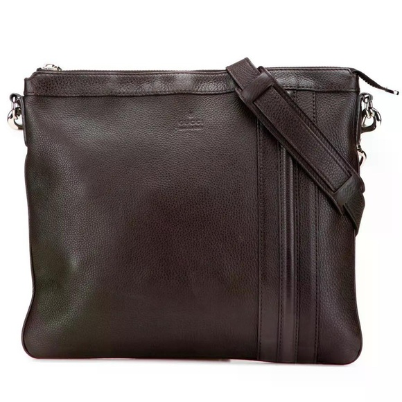 Gucci Other - GUCCI Men's 233329 Dark Brown Pebbled Leather Adjustable Messenger Crossbody Bag